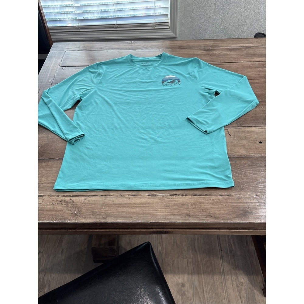 HANG TEN MENS  RASHGUARD LONG SLEEVE SUN TEE SHIRT UPF 50+ LARGE Teal